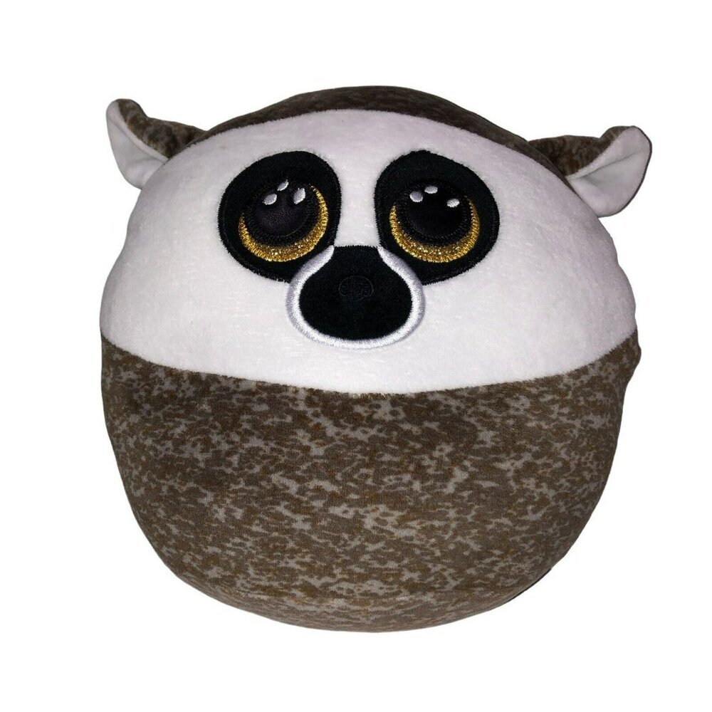 Ty Squish a Boo Linus Lemur Stuffed Toy White Brown Soft Plush Animal 8"
